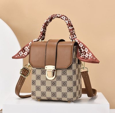 Женская сумочка на плечо №1330 Бежевая с коричневым 1916585568 фото
